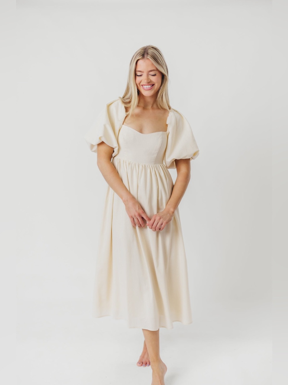 Worth Collective Hamilton Short Sleeve Midi Dress Bump Friendly Ivory Medium NEW